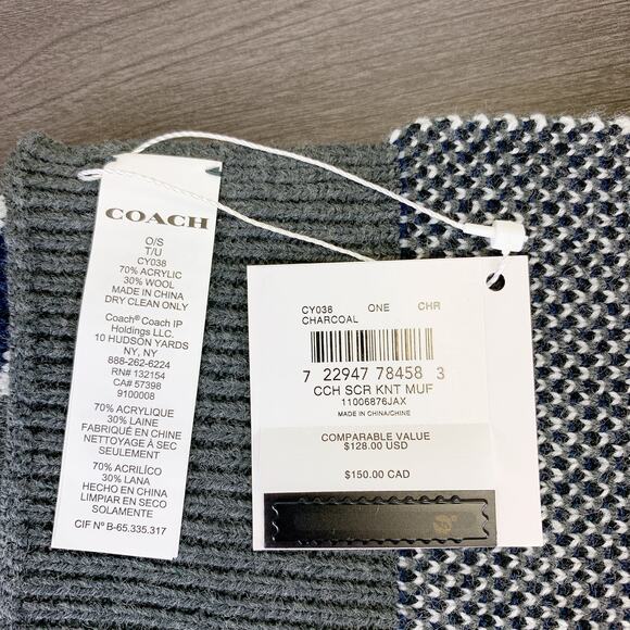 Coach CY038 Coach Script Print Knit Muffler IN Navy - Picture 3 of 5